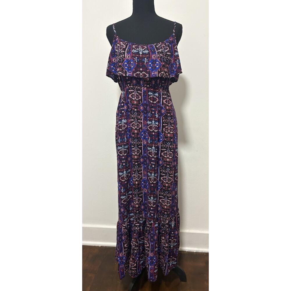 New Look XL Boho Maxi Dress Blue Red Paisley Ruffle Cami Strappy Tiered